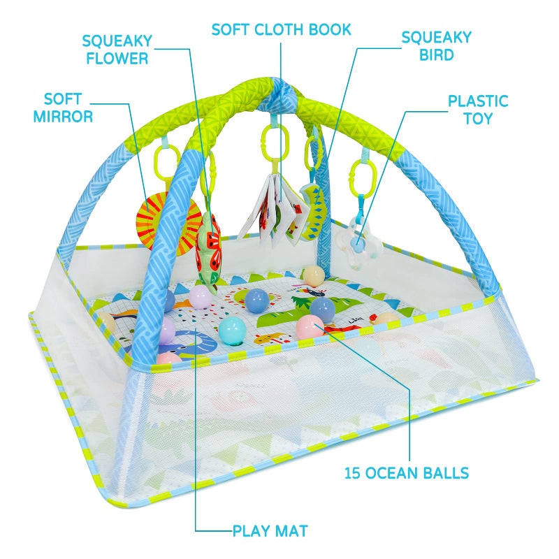 Dr.Rapeti Baby Play Gym Mat with Ball Pit Activity Gym Center Tummy Time Mat Thickened Mat Sensory Exploration Motor Skill Development for Newborn Infant Baby Toddlers - Image 2